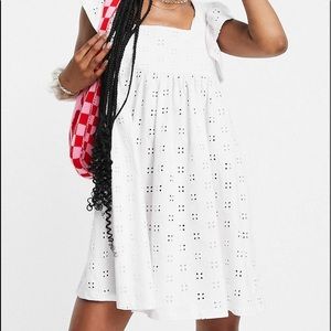 Size 10 Tall: frill sleeve oversized broderie babydoll mini dress